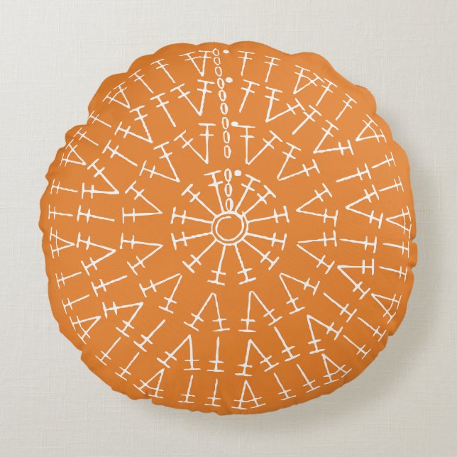 Almofada Redonda Branco sobre Gráfico de Crochet Laranja (Frente)