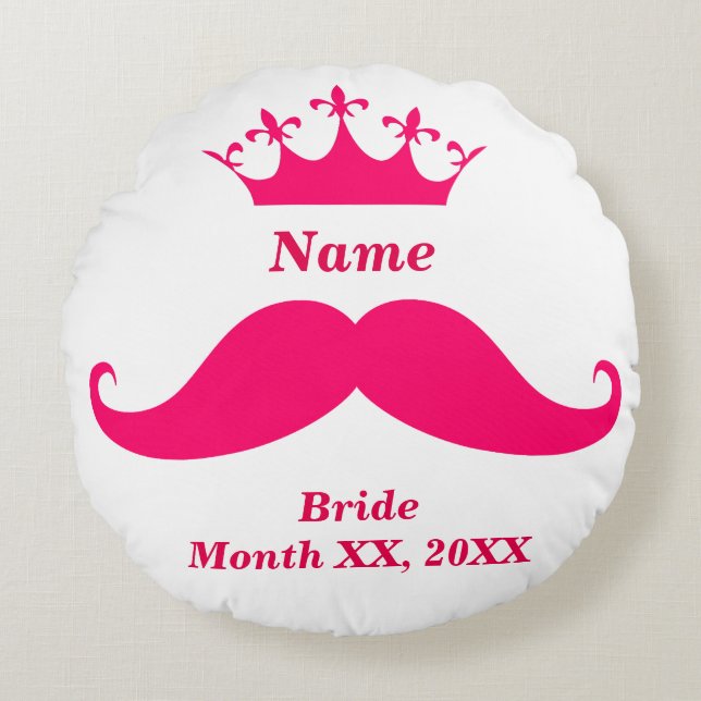 Almofada Redonda Bride Pink Mustache Round Throw Pillow (Frente)
