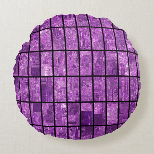 Almofada Redonda Bright abstract mosaic violet background with glos (Frente)