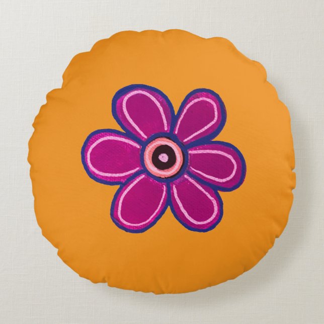 Almofada Redonda Bright Abstrato Flower Art (Frente)