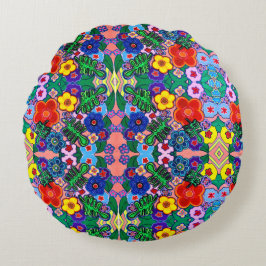 Almofada Redonda Bright Abstrato Flower Art
