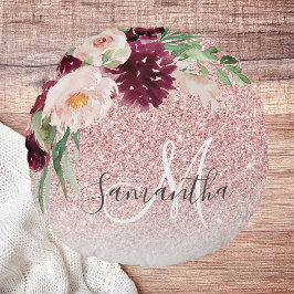 Almofada Redonda Brilhante Rosa Moderno e Estilhaço de Flor com Nom