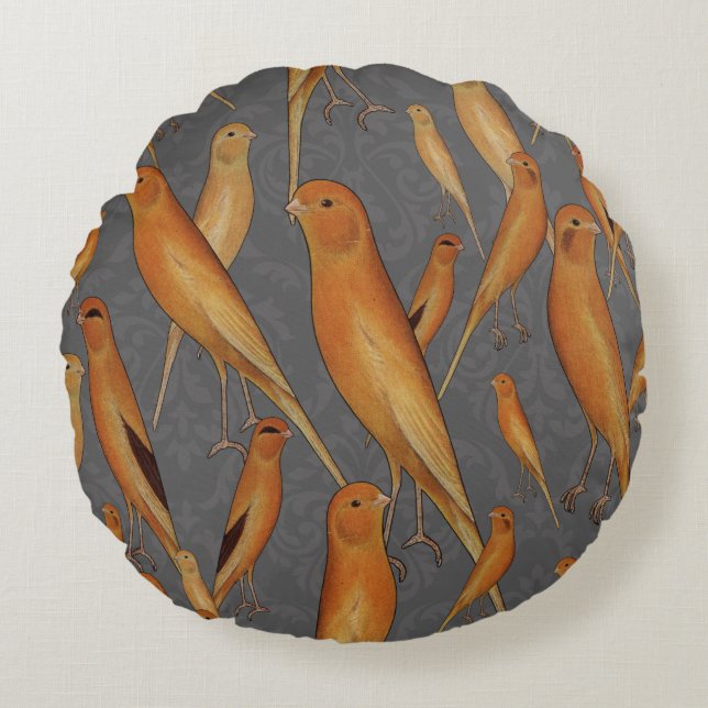 Almofada Redonda British Yorkshire Canary Cinza Brocade Background (Frente)