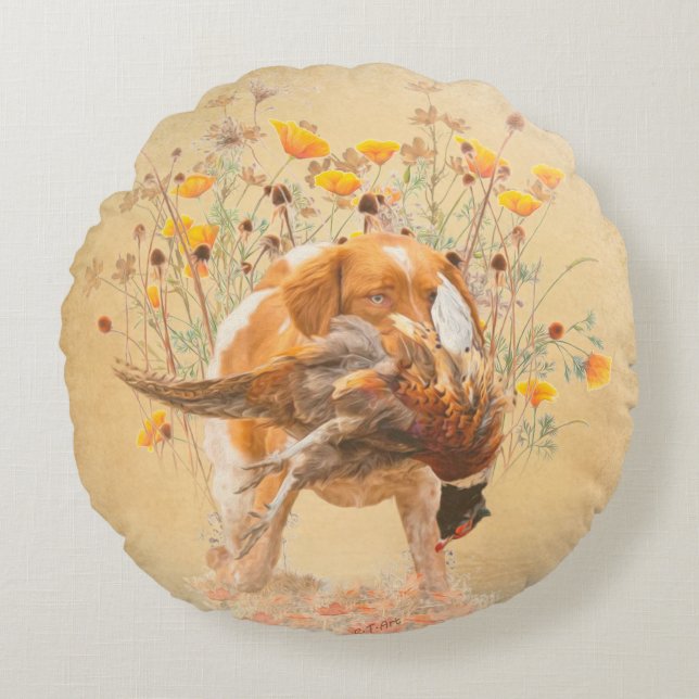 Almofada Redonda Brittany Spaniel, caçando café faisão Mug T-Sh (Frente)
