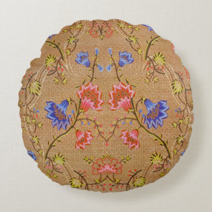 Almofada Redonda Brocade Dourada Vermelha Imperial Chinesa Nanjing