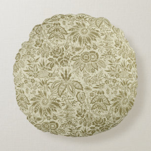 Almofada Redonda Brocado Botânico Toile Floral Padrão Verde Sage
