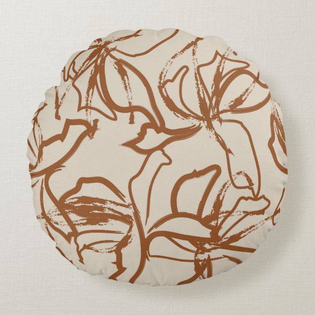Almofada Redonda Brown Floral brush strokes seamless pattern backgr (Frente)
