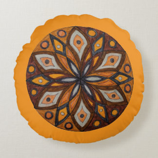Almofada Redonda Brown/Gray Starburst Mandala Round Throw Pillow