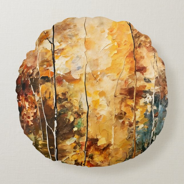 Almofada Redonda Brown Leaf Nature Serenity Abstrato Art (Frente)