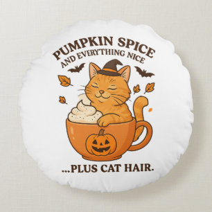 Almofada Redonda Bruxa Ginger Cat - Design de Halloween Bonito com 