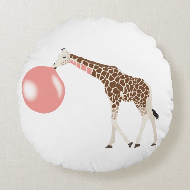 Almofada Redonda Bubble Gum Giraffe Soprando Bolha (Frente)