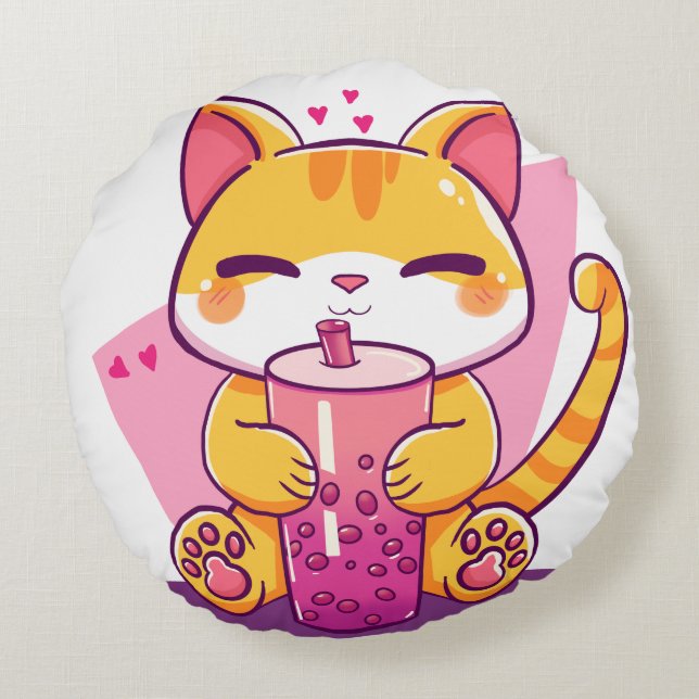 Almofada Redonda Bubble Tea Kitty (Verso)