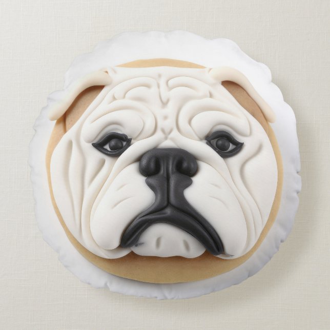 Almofada Redonda Bulldog 3D Inspirado (Frente)
