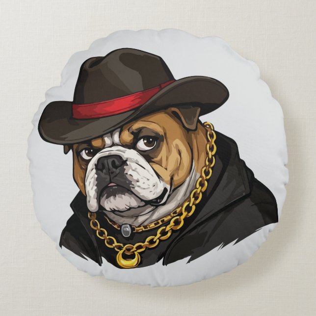 Almofada Redonda Bulldog Elegante (Frente)