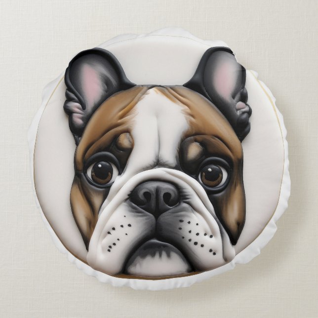 Almofada Redonda Bulldog Francês Inspirado em 3D (Verso)