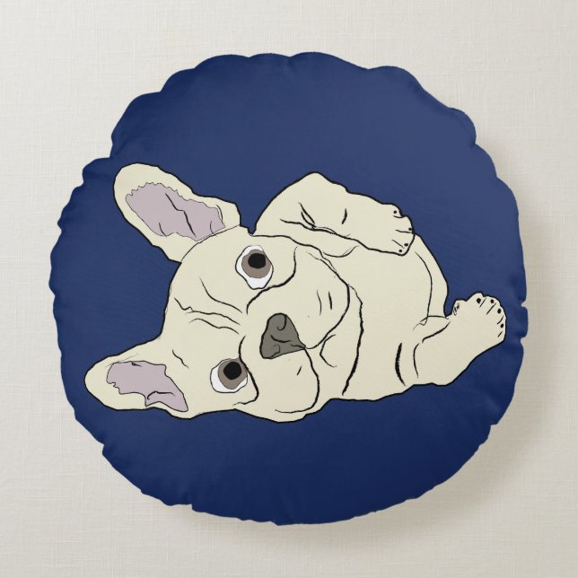 Almofada Redonda Bulldog Francês rolando (Frente)