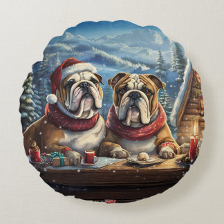 Almofada Redonda Bulldog Holiday Design Por Rich AMeN Gill
