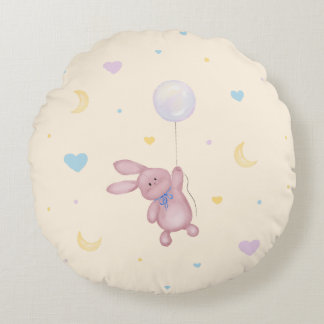 Almofada Redonda Bunny on Bubble Cute Nursery Pillow for Kids Room