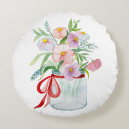 Almofada Redonda Buquê aquoso de flores num vaso com costela