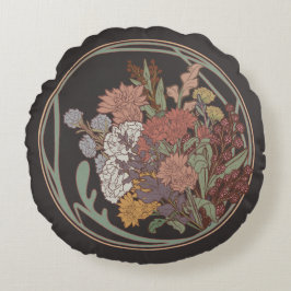 Almofada Redonda Buquê Floral Nouveau de Arte Escura e Moody