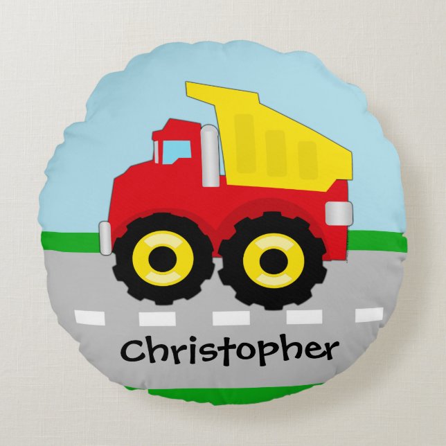 Almofada Redonda Burquina de Construção para Meninos (Frente)