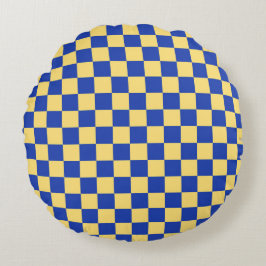Almofada Redonda Butter yellow and blue checkered board pattern