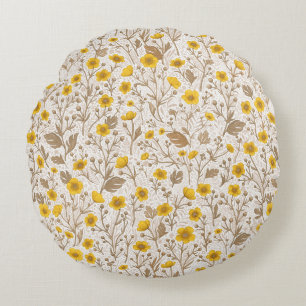 Almofada Redonda Buttercups, amarelo e marrom