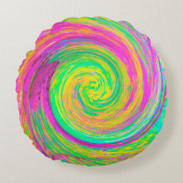 Almofada Redonda Cabeça Abstrato púrpura e espiral líquida amarela