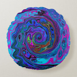 Almofada Redonda Cabeça Abstrato retroativa azul e roxa
