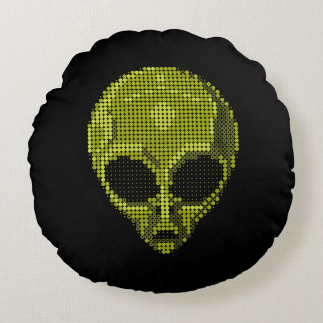Almofada Redonda Cabeça de Alienígena Verde (Frente)