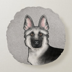 Almofada Redonda Cabeça de Cachorro de Desenho Animado Pastor Alemã