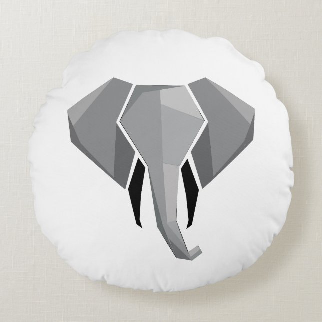 Almofada Redonda Cabeça de Elefante Geométrica (Frente)