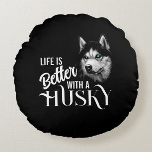Almofada Redonda Cabeça De Retrato Irmão Husky Com Olhos Azuis