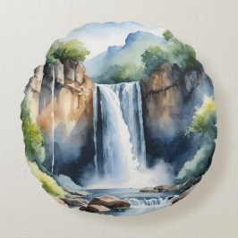 Almofada Redonda Cachoeira pintada à aquarela