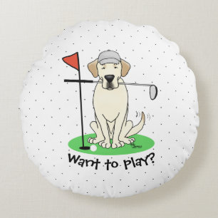 Almofada Redonda Cachorro Amarelo Labrador de Golfe