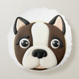 Almofada Redonda Cachorro Boston Terrier Inspirado em 3D