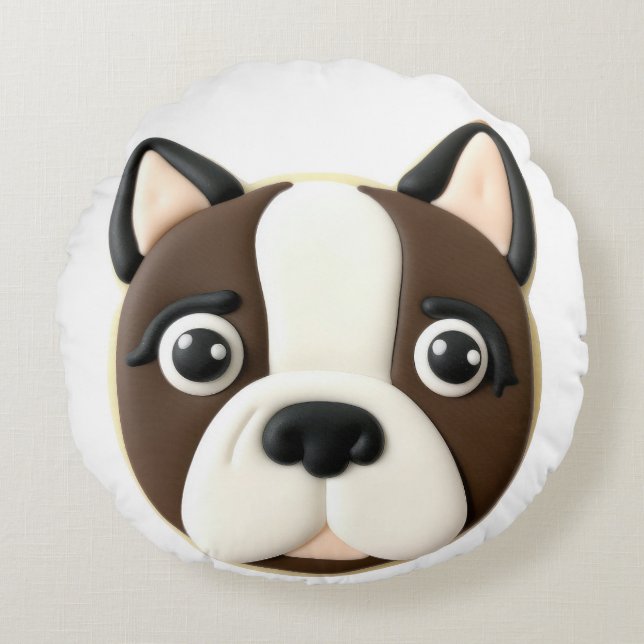 Almofada Redonda Cachorro Boston Terrier Inspirado em 3D (Frente)