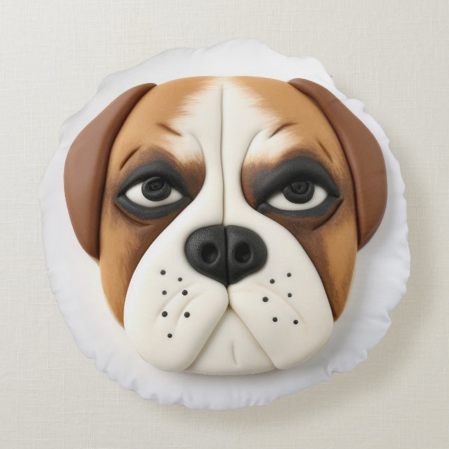 Almofada Redonda Cachorro Boxer 3D Inspirado  (Verso)