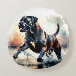 Almofada Redonda Cachorro Cane Corso em aquarela