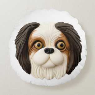 Almofada Redonda Cachorro Chin Japonês Inspirado em 3D