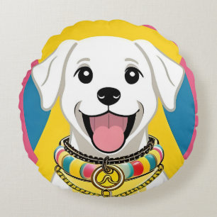 Almofada Redonda Cachorro de Desenho Animado Alegre Decoração de Ca