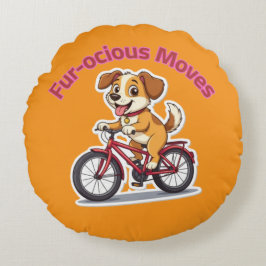 Almofada Redonda **Cachorro Divertido de Ciclismo – Cachorro Fofo A
