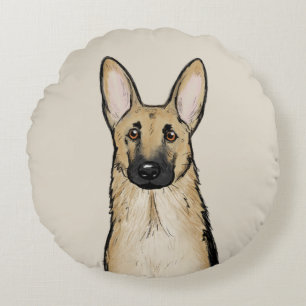 Almofada Redonda Cachorro do German shepherd de bronzeado claro A