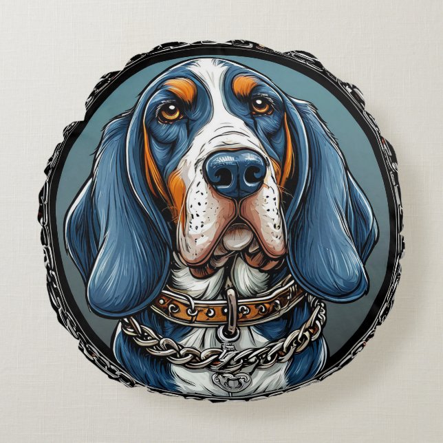 Almofada Redonda Cachorro em um Design Artístico (Frente)