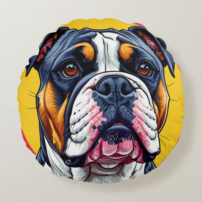 Almofada Redonda 🐶 Cachorro Fofo Olhos Expressivos Cartoon (Frente)