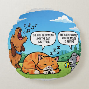 Almofada Redonda Cachorro, Gato e Rato Engraçado
