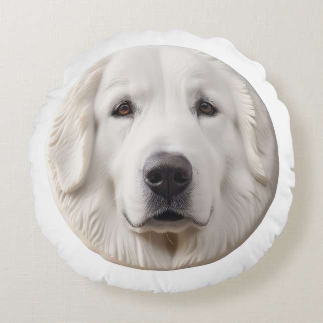 Almofada Redonda Cachorro Great Pyrenees Inspirado em 3D (Frente)