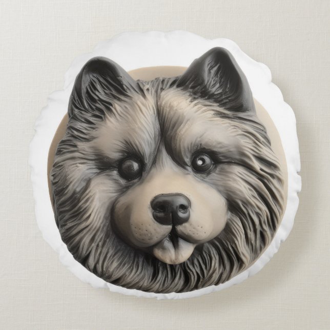 Almofada Redonda Cachorro Keeshond 3D Inspirado (Frente)
