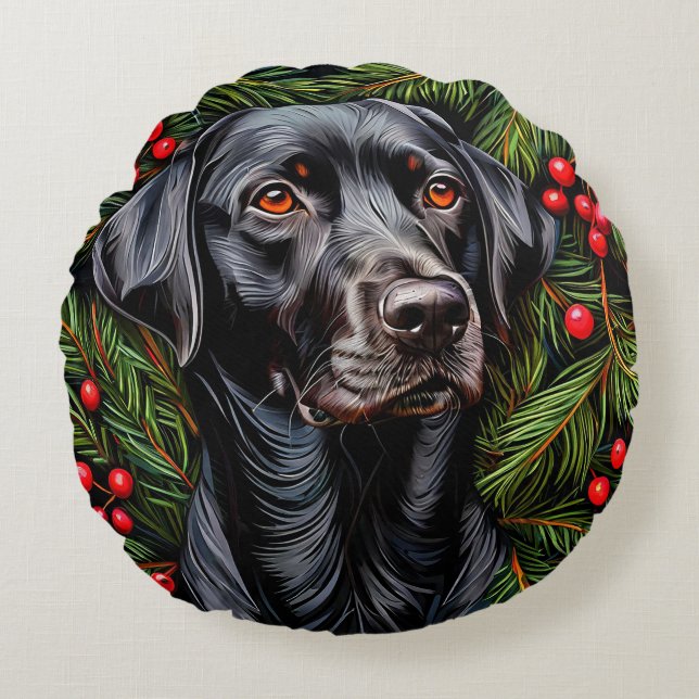 Almofada Redonda cachorro labrador de Natal (Frente)