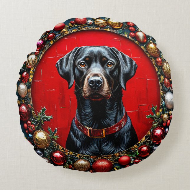 Almofada Redonda Cachorro labrador de Natal (Frente)
